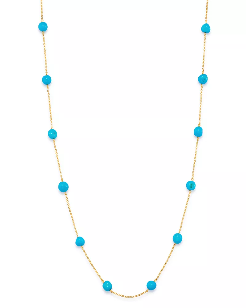 Bloomingdale's Fine Collection Turquoise Adjustable Station Necklace in 14K Yellow Gold, 7