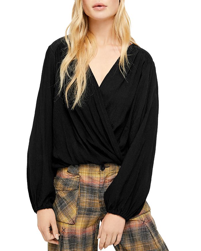 FREE PEOPLE CHECK ON IT FAUX-WRAP TOP,OB1076865
