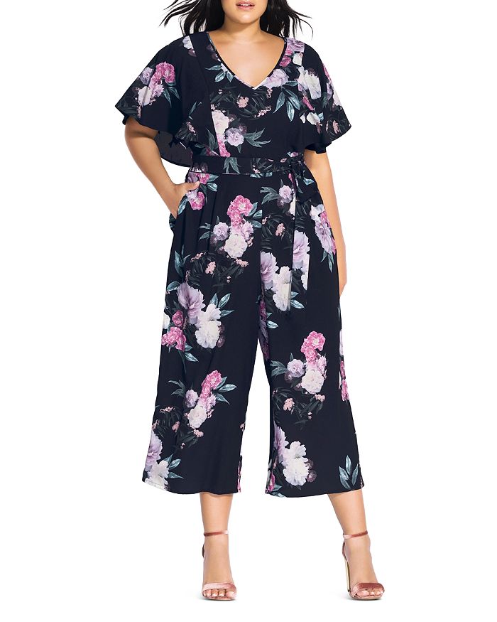 City Chic Plus Cropped Floral Print Jumpsuit | Bloomingdale's