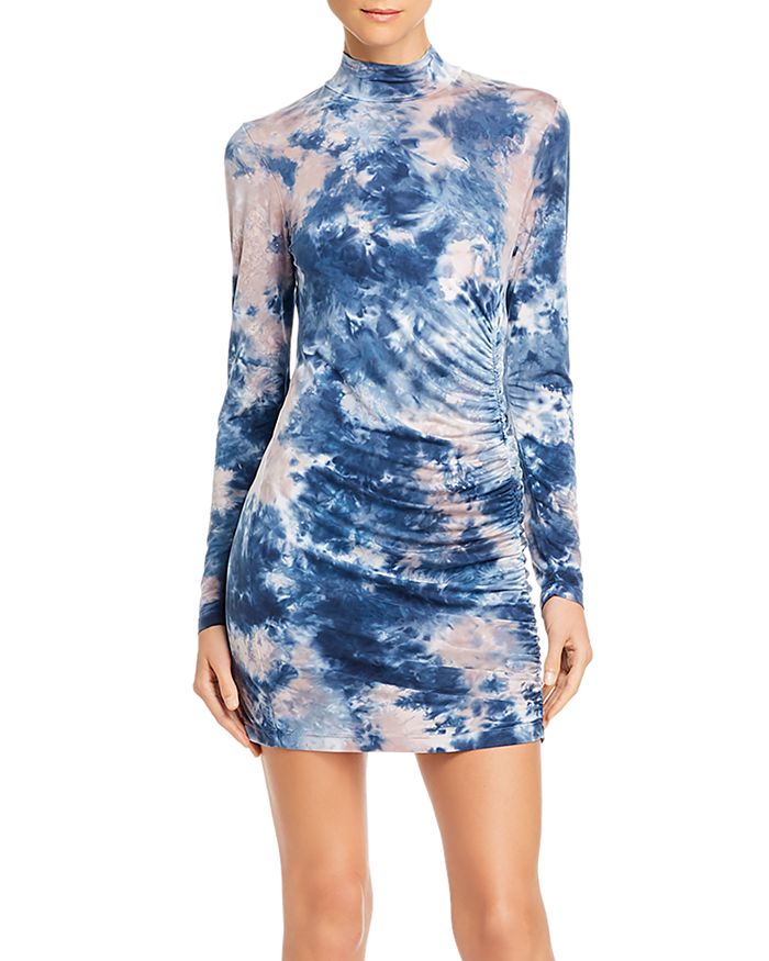 Young Fabulous & Broke Lena Ruched Tie-dye Dress In Midnight Canyon Wash
