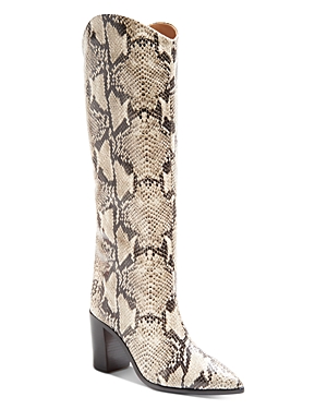 Schutz Women's Maryana Croc-Embossed Block Heel Pointed-Toe Tall Boots