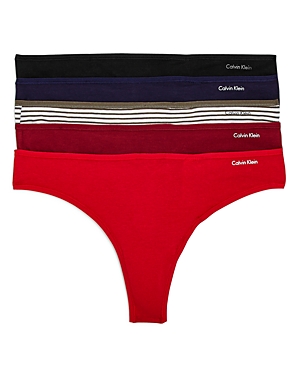 Calvin Klein Form Thongs, Set Of 5 In Raspberry Jam/temper/feeder Stripe Army Dust/black/blue Noir