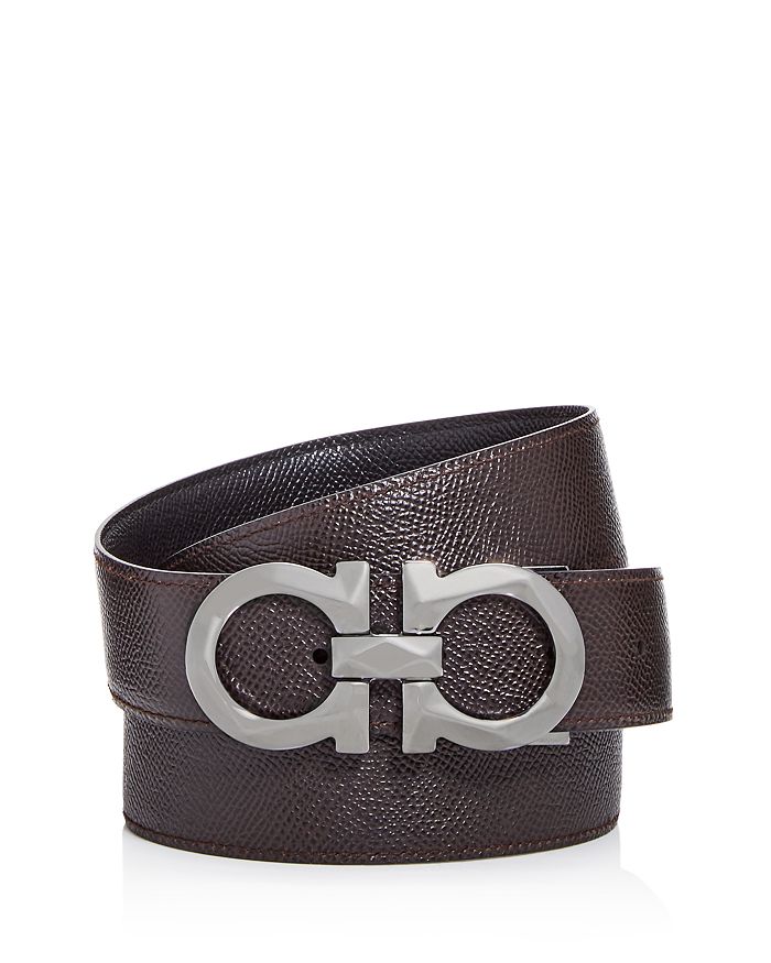 Ferragamo - Men's Double Gancini Reversible Pebbled Leather Belt