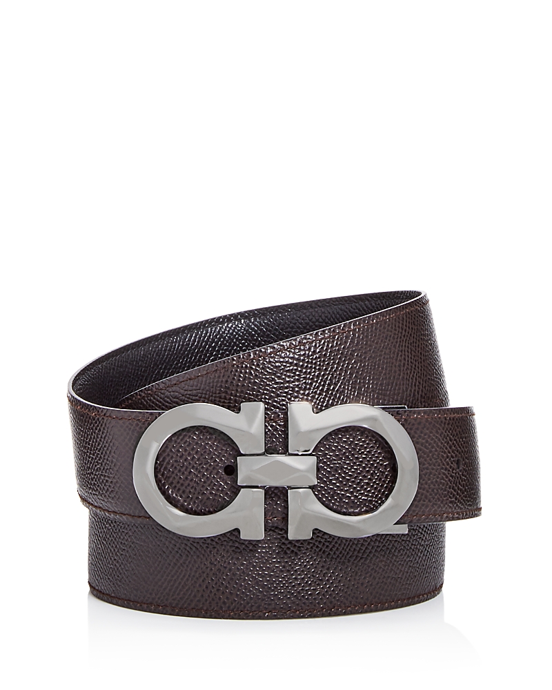 Salvatore Ferragamo Men's Double Gancini Reversible Pebbled Leather Belt
