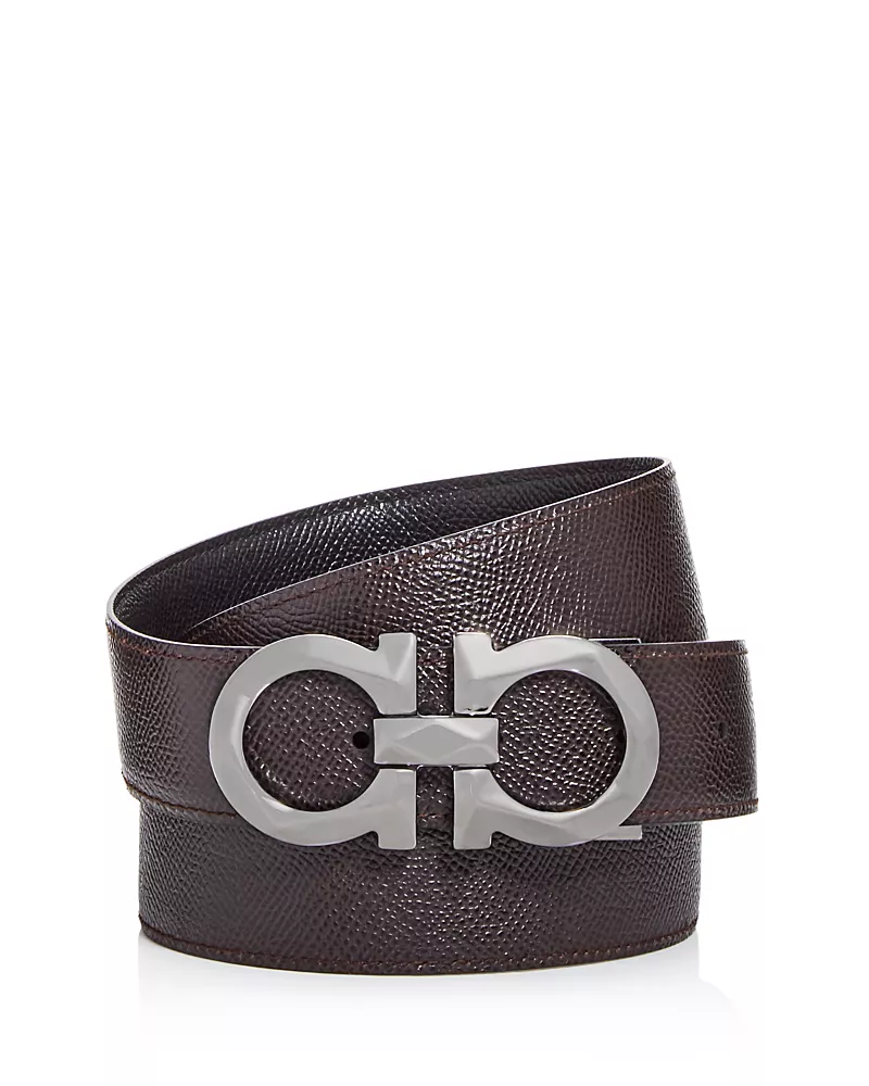 Salvatore Ferragamo Men's Double Gancini Reversible Pebbled Leather Belt