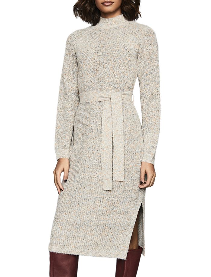 Reiss April Belted Sweater Dress In Gray