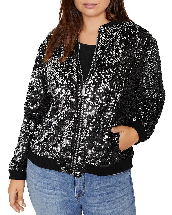 Sanctuary Curve Disco Sequined Bomber Jacket In Black/ Silver | ModeSens