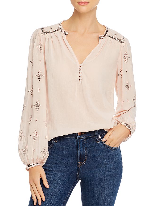 Velvet By Graham & Spencer Jacey Embroidered Peasant Top In Blush ...