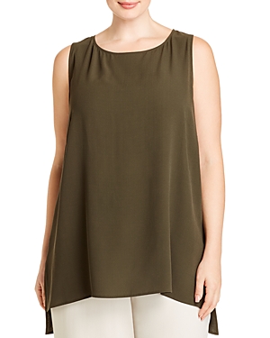 Eileen Fisher Silk High/low Tunic Shell In Woodland