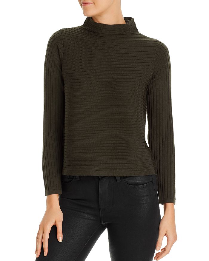 Eileen Fisher Ribbed Funnel Neck Sweater In Woodland