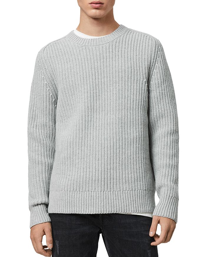 Allsaints Galley Ribbed Crewneck Sweater In Pebble Gray Marl