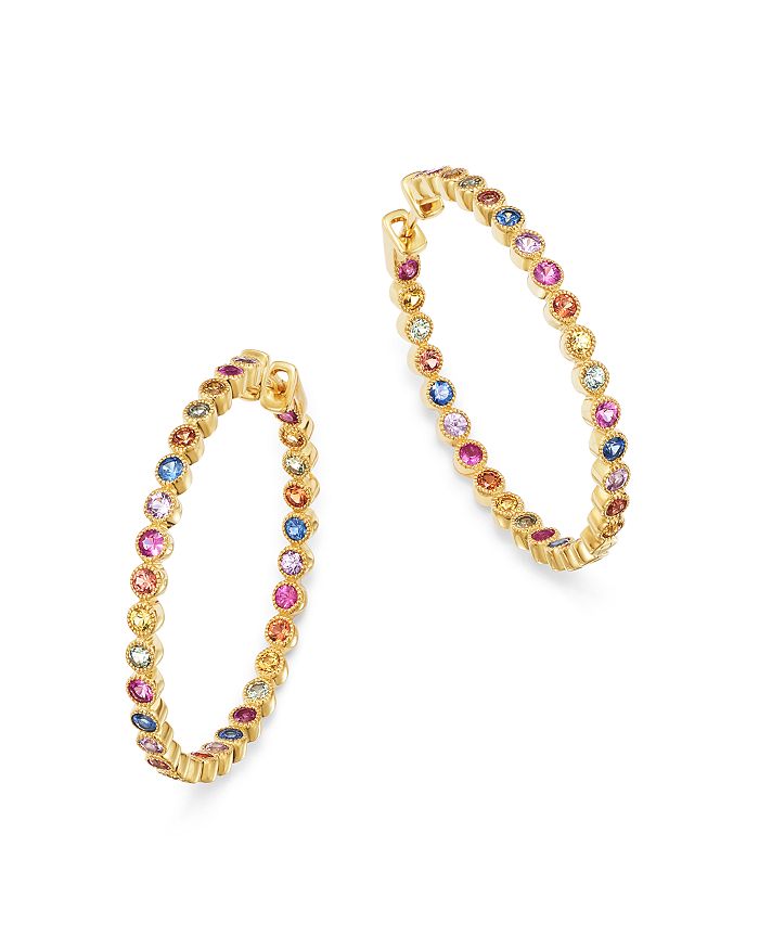 Bloomingdale S Rainbow Sapphire Inside Out Hoop Earrings In 14k