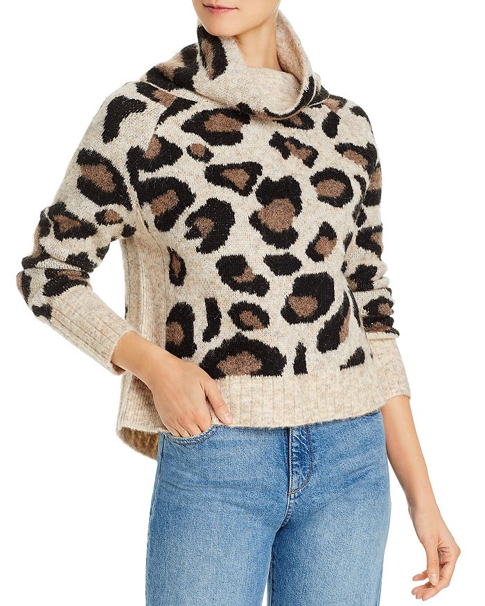 Aqua High/low Camouflage Turtleneck Sweater - 100% Exclusive In Leopard