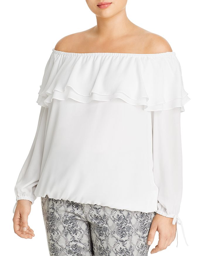 Michael Michael Kors Plus Ruffled Off-the-shoulder Blouse In White