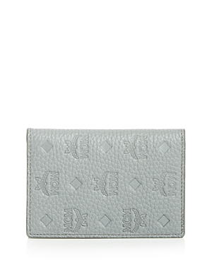 Mcm Max Embossed Leather Mini Card Case In Smoked Pearl