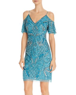 turquoise cold shoulder dress