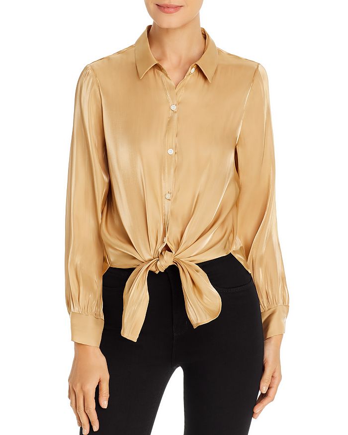 Vince Camuto Shimmer Tie-front Top In Latte