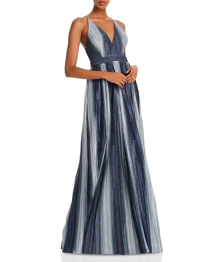 Aqua Striped Lurex Gown - 100% Exclusive In Black/silver