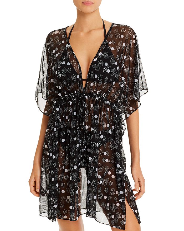 Profile By Gottex On The Dot Mesh Caftan Swim Cover-up In Black/white