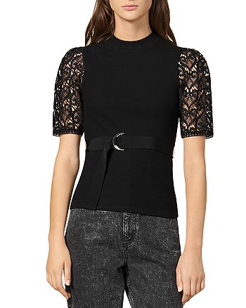 Sandro Jina Belted Lace-Sleeve Top | Bloomingdale's