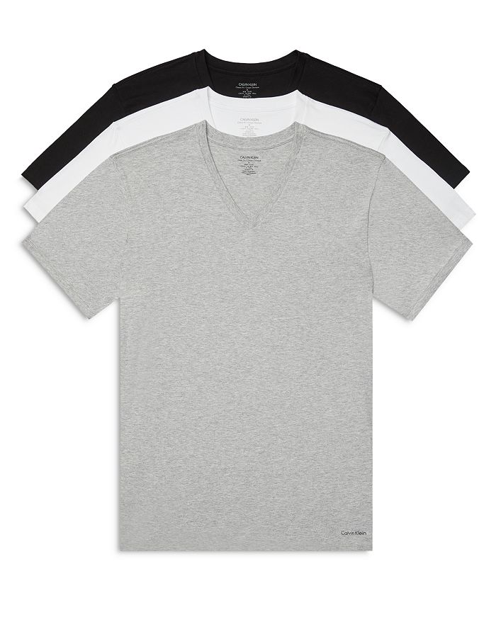 Calvin Klein Short-sleeve V-neck Tee In Gray/black/white