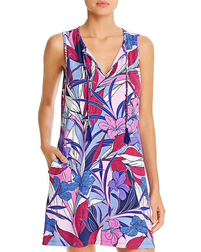 Tommy Bahama Linework Leaves Split Neck Dress Swim Cover Up