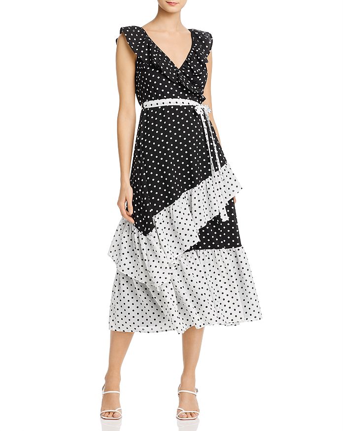 Aqua Color-block Polka Dot Midi Dress - 100% Exclusive In Black/white