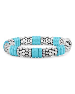 Sterling Silver Caviar Blue Ceramic Signature Bracelet
