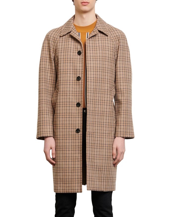 Sandro Carnaby Plaid Trench Coat In Beige