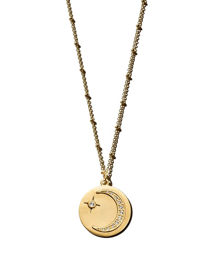 Sequin Pave Crystal Moon & Star Talisman Necklace, 32 In Gold