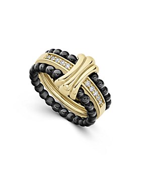 LAGOS - 18K Yellow Gold & Ceramic Caviar Diamond Stack Ring