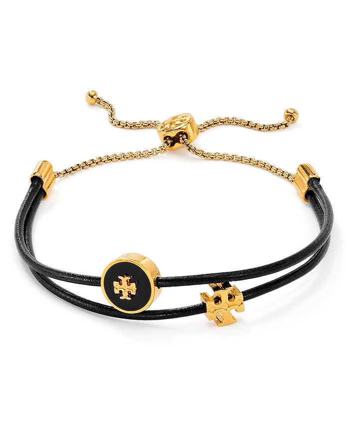 Tory Burch Kira Enamel Logo Slider Bracelet In Gold/black
