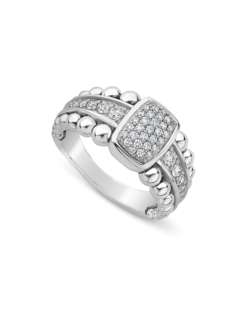 Lagos Sterling Silver Caviar Spark Diamond Ring In White/silver