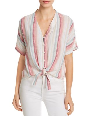 Elan - Striped Tie-Front Top