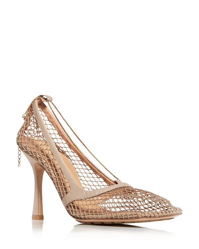 Bottega Veneta Mesh Square Toe Pumps In Beige