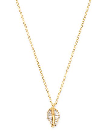 Bloomingdale's - Diamond Baguette Leaf Pendant Necklace in 14K Yellow Gold, 0.20 ct. t.w. - 100% Exclusive