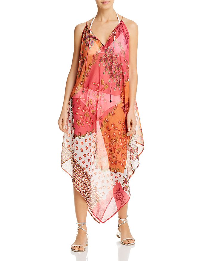 Echo Flora Handkerchief Dress Swim Cover-up In Pink Hibiscus