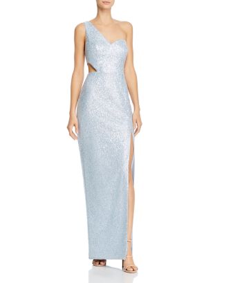 Aidan Mattox Black Large Sequin and Mesh Gown