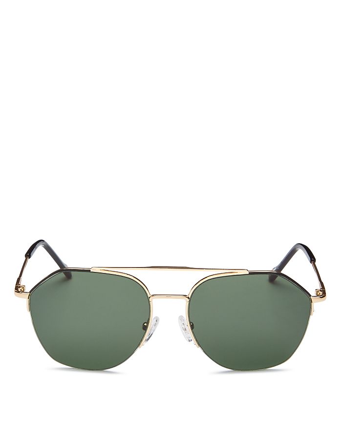Le Specs Unisex Ilky Brow Bar Aviator Sunglasses, 57mm In Gold/black/khaki Mono