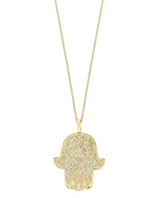 Bloomingdale's Fine Collection - Diamond Hamsa Hand Pendant Necklace in 14K Yellow Gold, 0.90 ct. t.w. - Exclusive