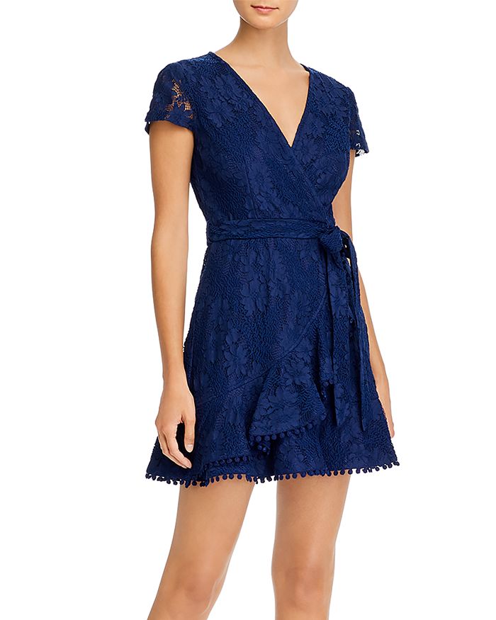 Aqua Lace Ruffled Faux-wrap Dress - 100% Exclusive In Navy