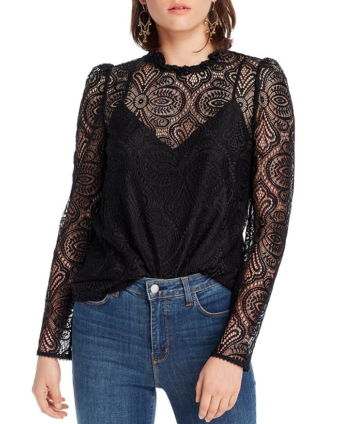 Lini Kaylee Lace Ruffled Neck Top - 100% Exclusive In Black Lace