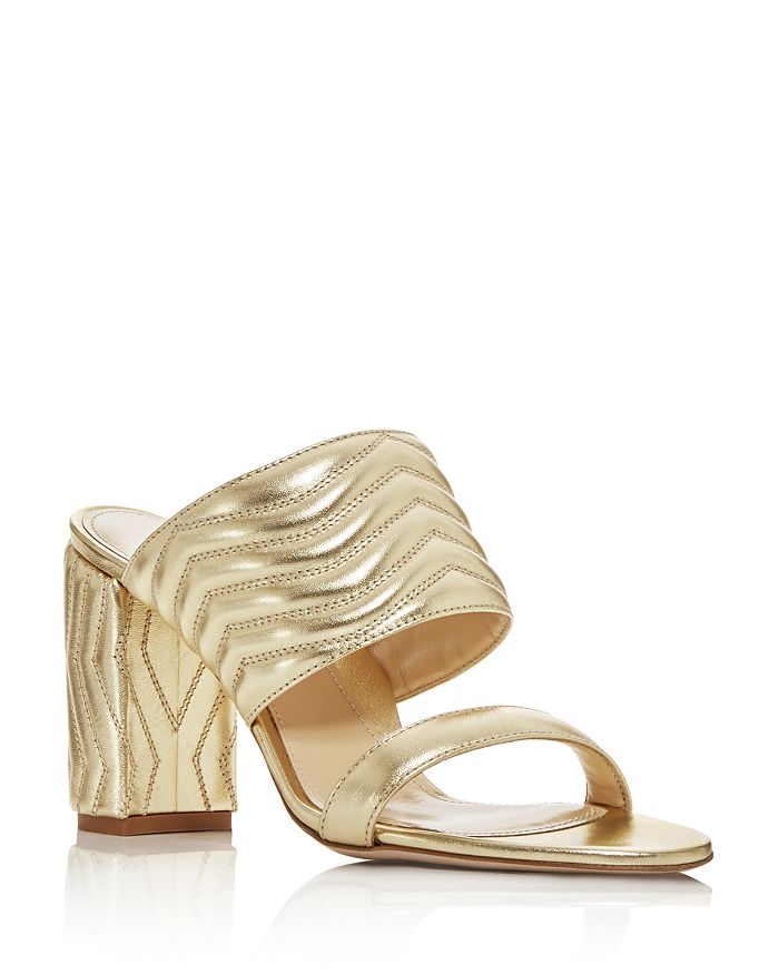 Marion Parke Women's Lizzie Quilted High Block-heel Slide Sandals In Soft Gold