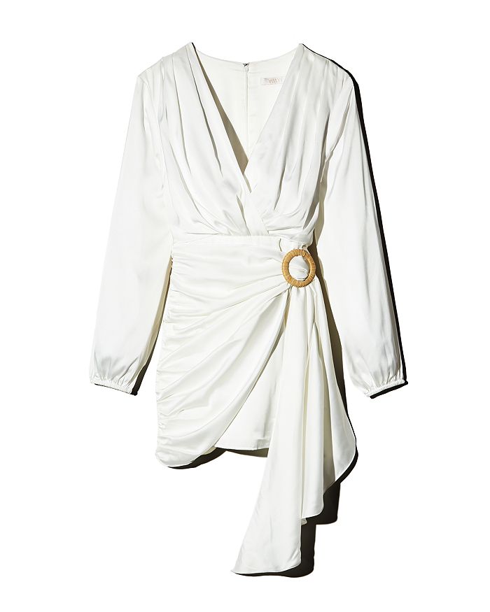 Wayf Attina Faux-wrap Mini Dress In Ivory