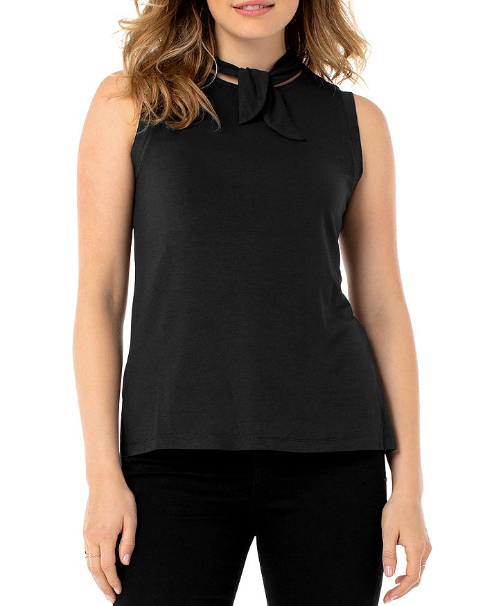 Liverpool Tie Neck Muscle Sleeveless Top In Black Modesens