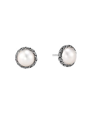 Sterling Silver Classic Chain Mabe Cultured Freshwater Pearl Stud Earrings