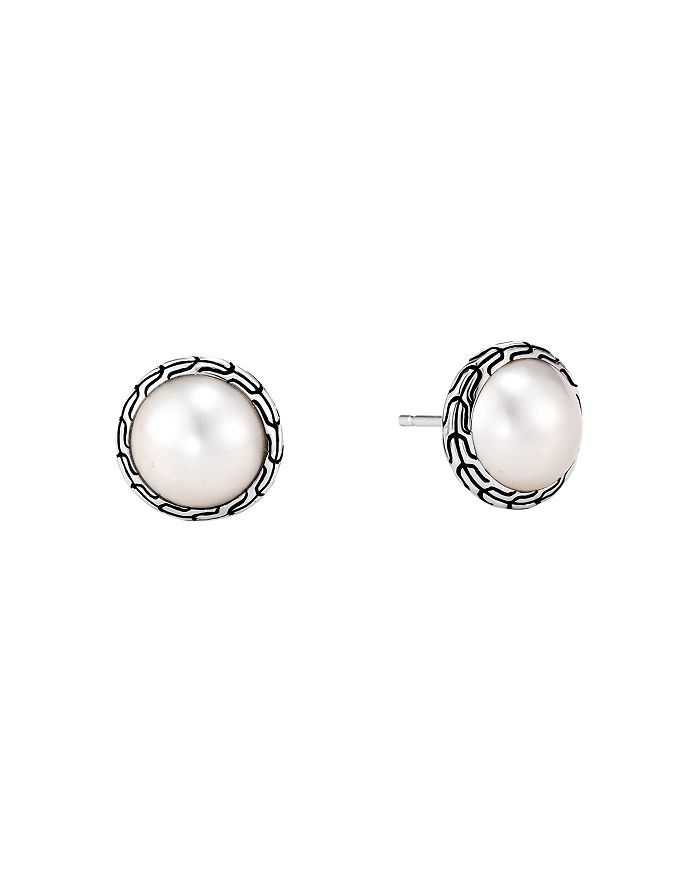 John Hardy Sterling Silver Classic Chain Mabe Cultured Freshwater Pearl Stud Earrings In Metallic