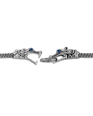 Sterling Silver Legends Naga Blue Sapphire Double Dragon Chain Bracelet