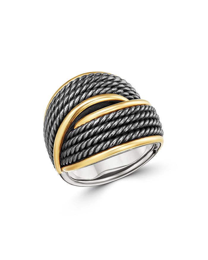 DAVID YURMAN ORIGAMI 18K GOLD CROSSOVER RING WITH BLACKENED STERLING SILVER,R14719 B87