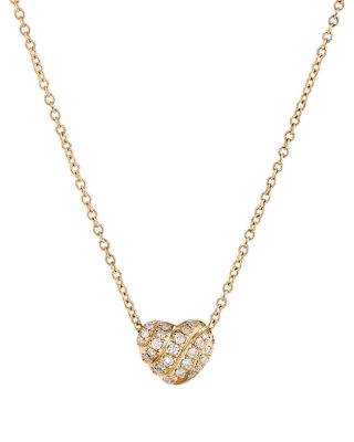 Cable Heart Pendant Necklace in 18K Yellow Gold with Pav&eacute; Diamonds, 18"